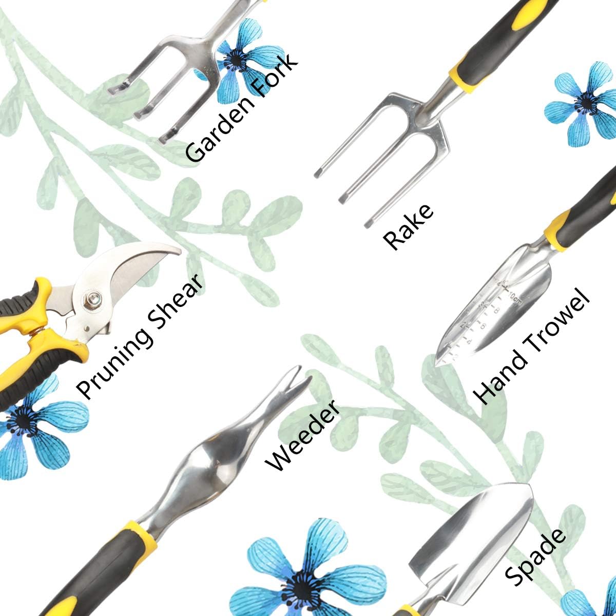 Enegitech Gardening Tools Set, 7 Piece Garden Hand Tools Heavy Duty Gardening Kit Includes Weeder Hand Trowel Spade Rake Garden Fork Pruning Shear for Kids Women Man Garden Gift Set : Garden & Outdoor