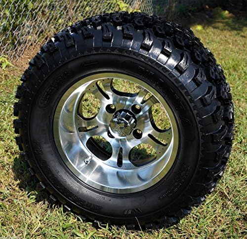 GOLF CART 12"x 7" MACHINED LIGHTSIDE WHEELS & 23" ALL TERRAIN TIRES-SET OF 4