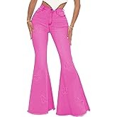 Women's Butterfly Bell Bottom Jeans Elastic High Waisted Embroidered Classic Flareed Jeans Raw Hem Denim Pants with Pocket