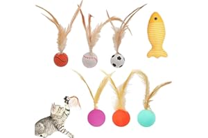 6Pcs Interactive Feather Ball Toy Set for Cats, Bouncy Cat Toys with Feather Tails for Training, Chasing, Hunting, and Exerci