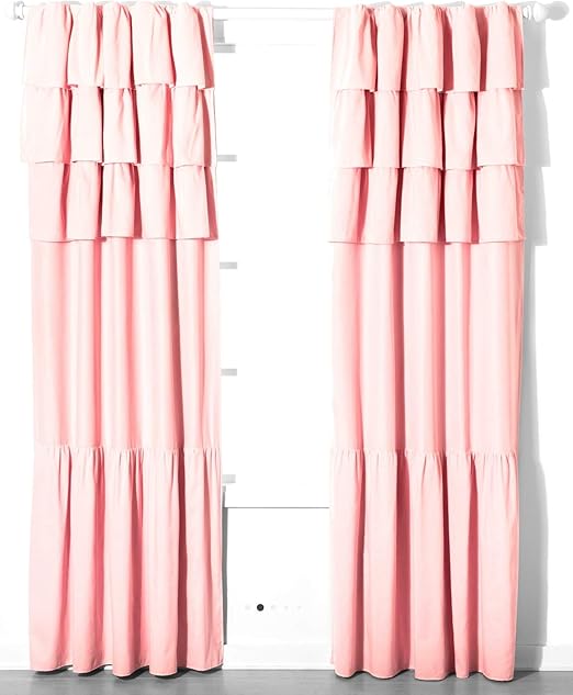 Amazon Com Pillowfort Pink Ruffle Blackout Curtain Panel 94 X 42