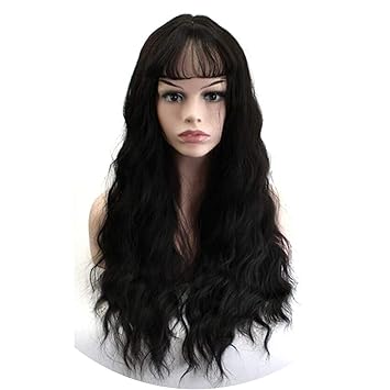 Amazon Com Ultra Thin Bangs Long Curly Wig Synthetic Wigs Gray