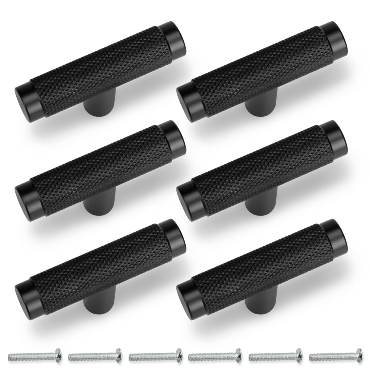 Bwintech 6 Pack Black 50MM Knurled Cupboard Handles, Furniture Drawer Pulls Cupboard Knobs Cabinet Handles