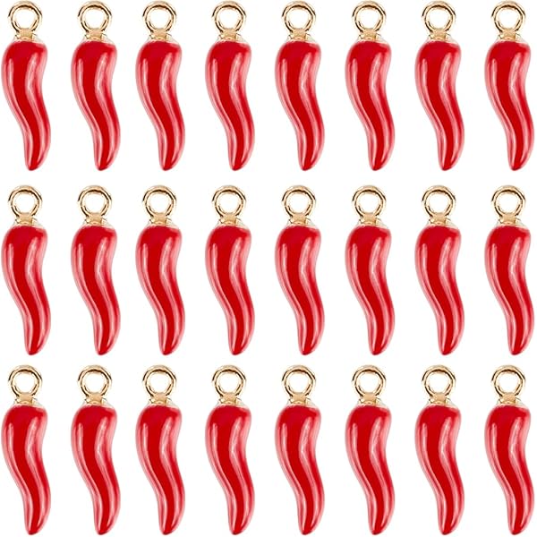 SUNNYCLUE 1 Caja De 60 Dijes De Pimiento Picante Esmaltado 3D Rojo Italiano Cuerno Chile Chile Miniatura Para Hacer Joyas, Suministros De Bricolaje, Manualidades, Collar, Llavero Para Mujeres Y