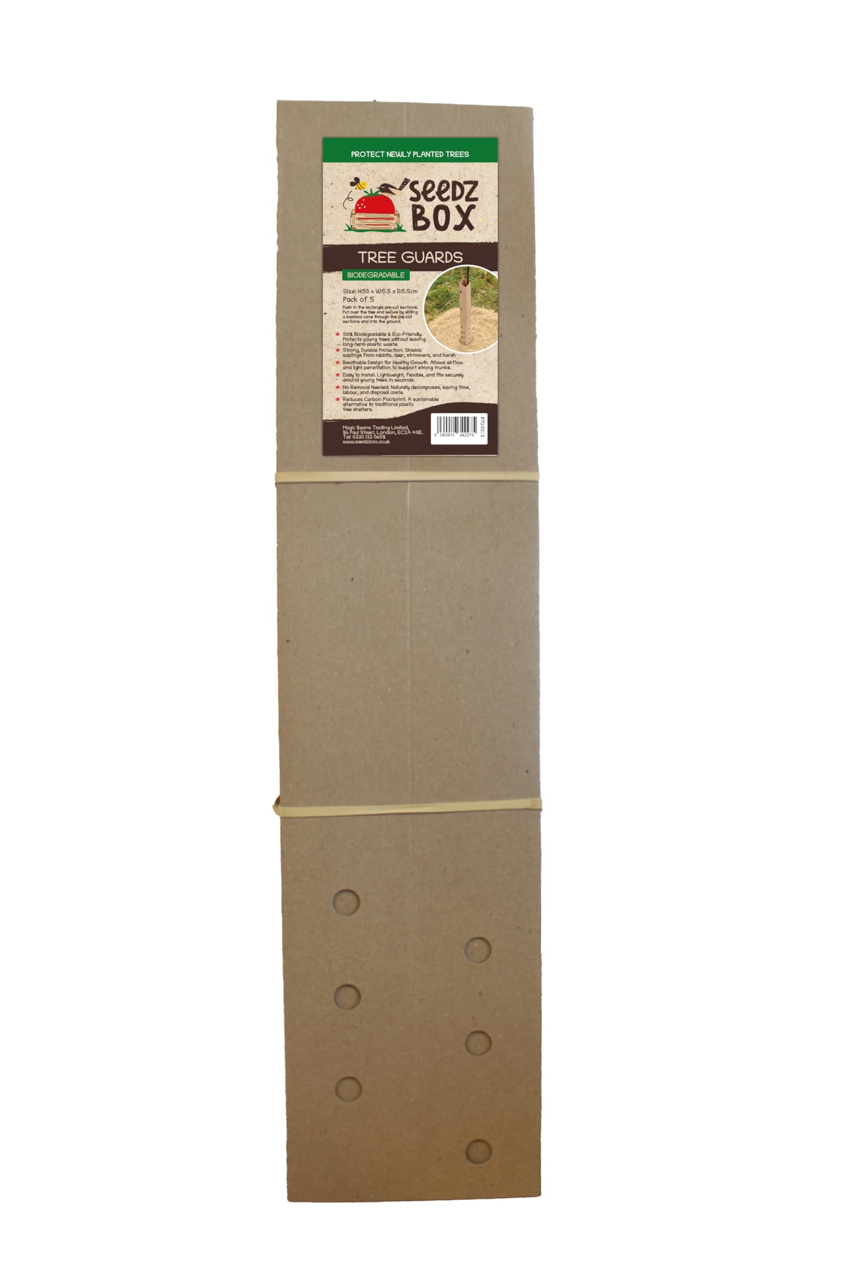 Biodegradable Tree Guards - 50x5.5x5.5cm - Pack of 5 - Tree Support Protector - Protects Young Trees from Damage & Promotes Growth - Lasts 2-4 Seasons - Height 50cm Width Depth 5.5cm - Seedzbox