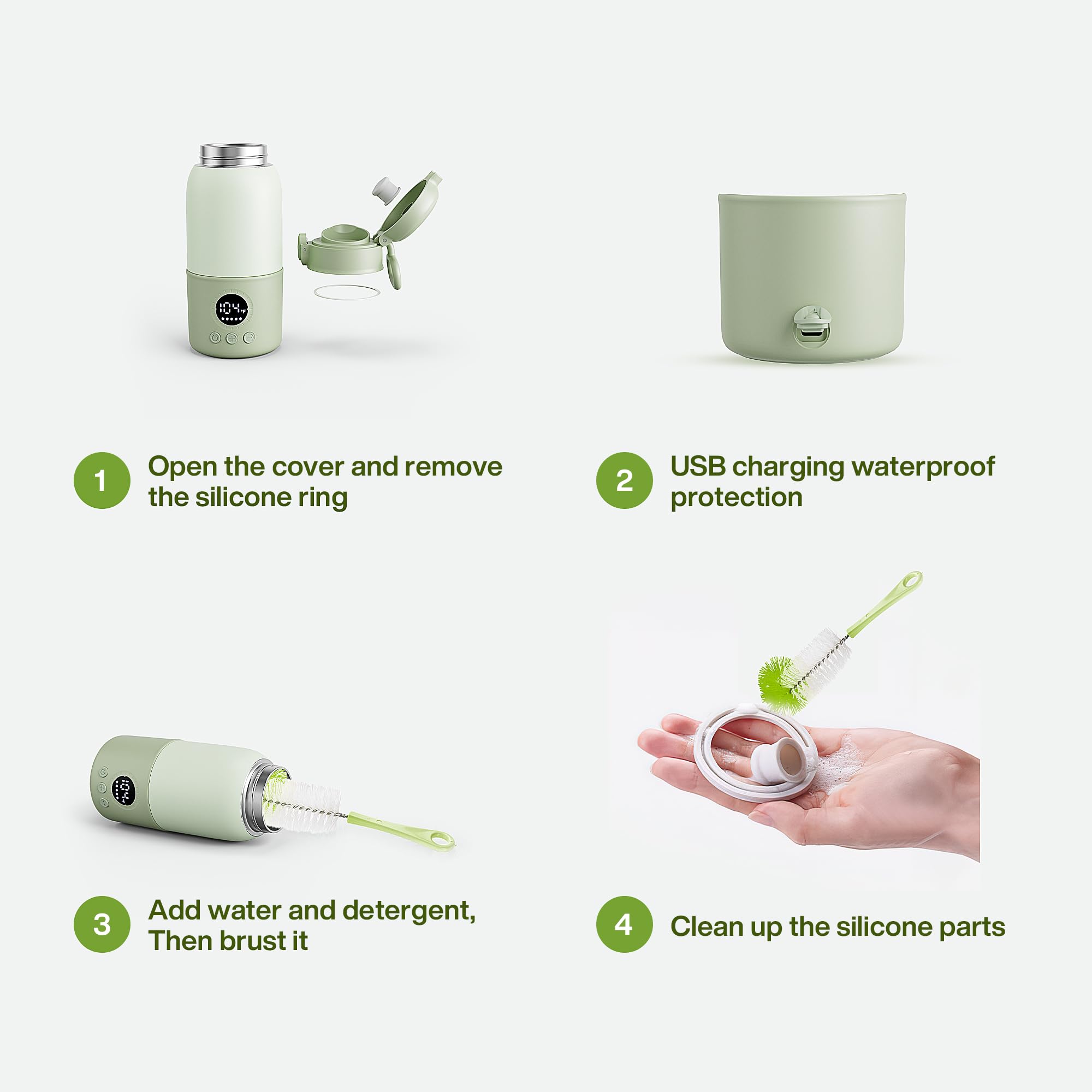 Portable Bottle Warmer for Travel, 2-Min Fast Heating Baby Bottle Warmer,12.8oz Formula Container to Go for Breastmilk, Formula Dispenser with Long-Lasting Keep Warm Function