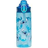 Zak Designs Disney Sage Water Bottle For School or Travel, 25oz Durable Plastic Water Bottle With Straw, Handle, and Leak-Proof, Pop-Up Spout Cover (Stitch)
