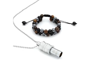 KOAKICREATON 528 hz Whistle Meditation Necklace with Natural Obsidian Bracelet Set 528 hz Whistle Frequency Tuning Tool Stress Reduction and Concentration by Adjusting The Breathing