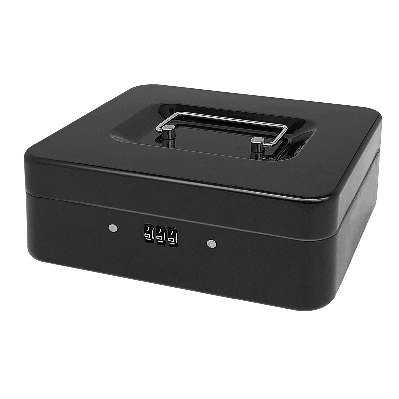 Steel Cash Box with Combination Lock, Metal Small Money Organizer with Removable Money Tray,Cash Storage Box with Lockable Cover (Black - 25 * 20 * 8.5 CM)