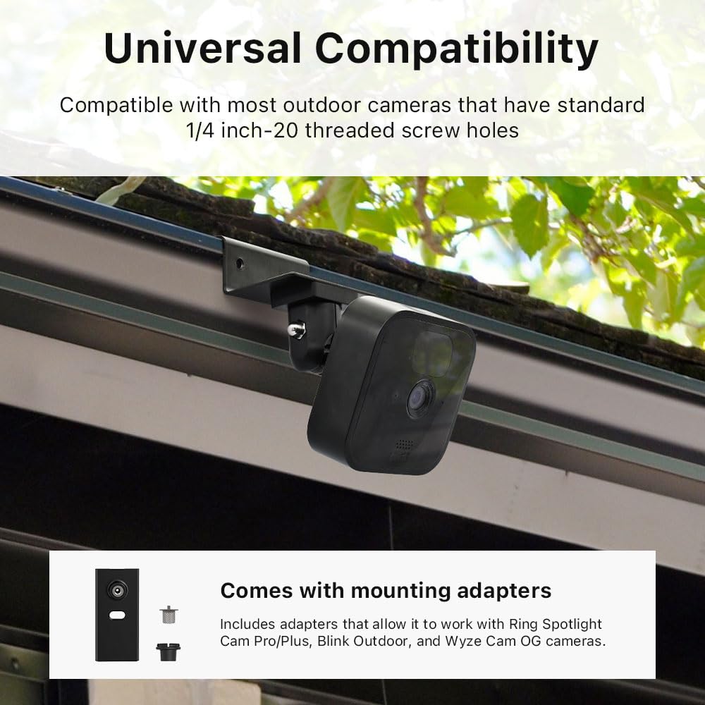 Holicfun Gutter Mount for Ring, Blink, Eufy, and Arlo Outdoor Security Cameras, No-Drill Installation, 360° Adjustable, Weather-Resistant, White