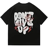 VIPWOLF Men's Letter Print Distressed T Shirts Vintage Short Sleeve Y2k Baggy Shirts Black Graphic Medium