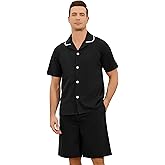 Vulcanodon Mens Pajama Set, Soft Cotton Cool Button Down Short Sleeve Pajamas for Men Cozy Sleep Lounge Pj Sets with Pocket