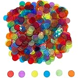 JUNWRROW 500 Pieces 3/4 inch Transparent 6 Color Bingo Counting Chips with Bag