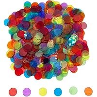 JUNWRROW 500 Pieces 3/4 inch Transparent 6 Color Bingo Counting Chips with Bag