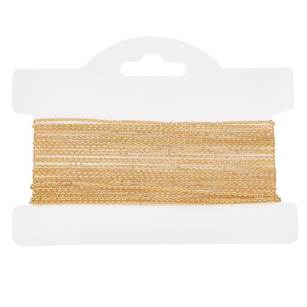 Beebeecraft Cable Chain Necklace Bulk 5M/16.4 Feet 1.1mm 18K Gold Plated Brass Flat Jewellery Chain Link for Making Bracelets Anklets Necklaces