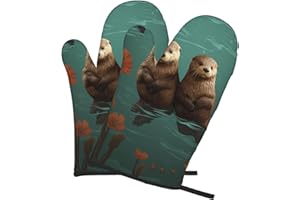 2 PCS Oven Mitts for Kitchen Heat Resistant 500°F Oven Gloves Waterproof Anti-Slip Oven Mits for Cooking Baking Otters in Lov
