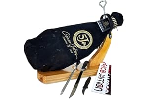 PACO JAMON Paleta Ibérica de Bellota 5J Cinco Jotas, 100% Raza Ibérica, 9-10 libras, 36 meses de Curación + Jamonero Modelo Góndola + Cuchillo Jamonero Flexible + Chaira + DVD Guía