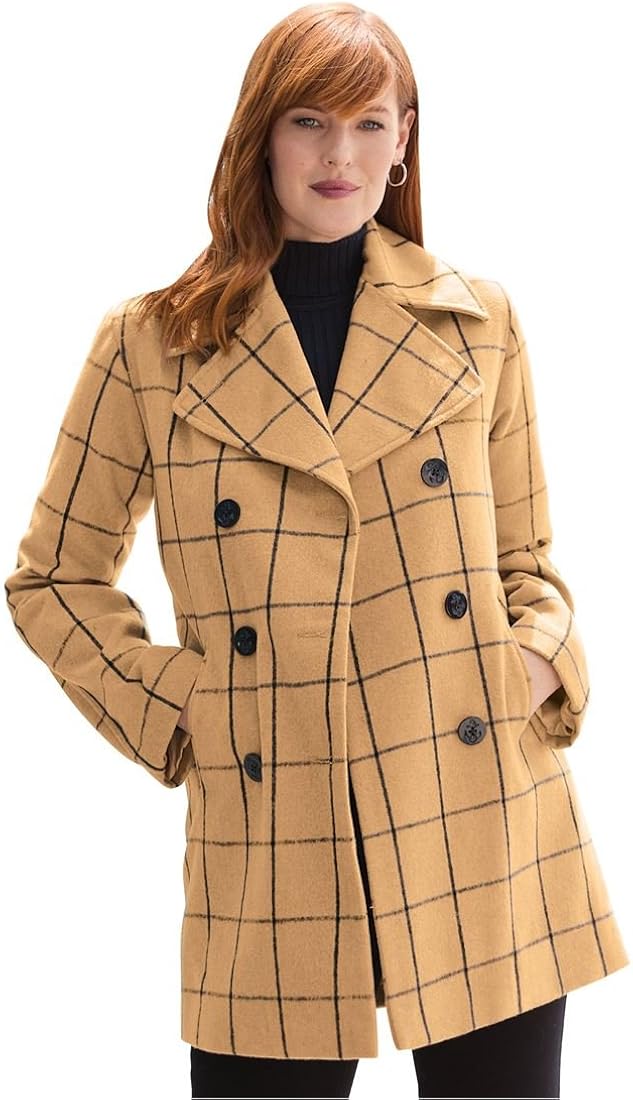 Jessica London Plus Size Petite Classic Wool Pea Coat Clothing