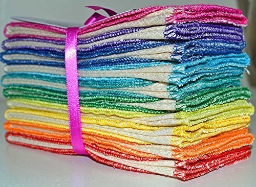 Paperless Towels, 2-Ply, Heavy Duty Made from Organic Cotton Birdseye Fabric - 11x12 inches (28x30.5 cm) Set of 10 in Rainbow Assortment,