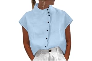 SMIDOW Linen Tops for Women Cap Sleeve Cotton Blend Tees Shirts Summer Fashion Dressy Casual Solid Color Plain Top