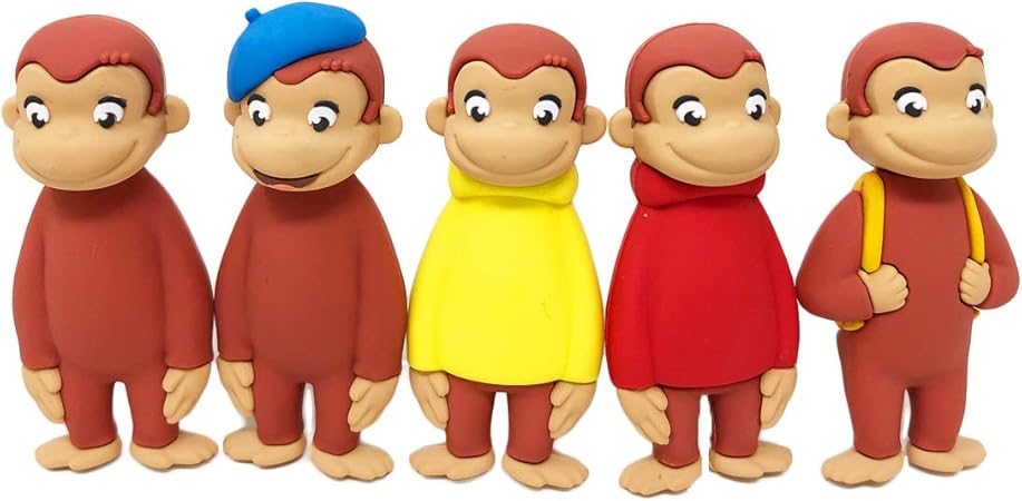 Amazon おさるのジョージ エクストラ 3d ラバー マスコット 5種セット Curious George キャラクター グッズ バナナ ソフビ人形 おもちゃ