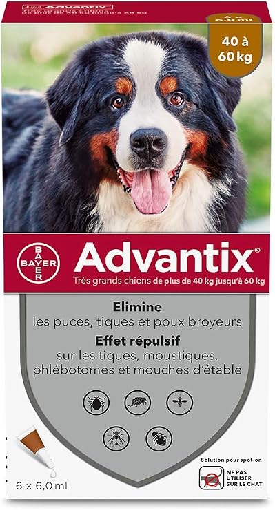 Advantix Très Grand Chien Anti Puces Et Anti Tiques 40 60kg 6 Pipettes