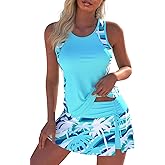 ROSEWE Tribal Print Tankini Swimsuits for Women, Modest Tummy Coverage Bathing Suits with Skirt, 2 Piece Sporty Swimwear