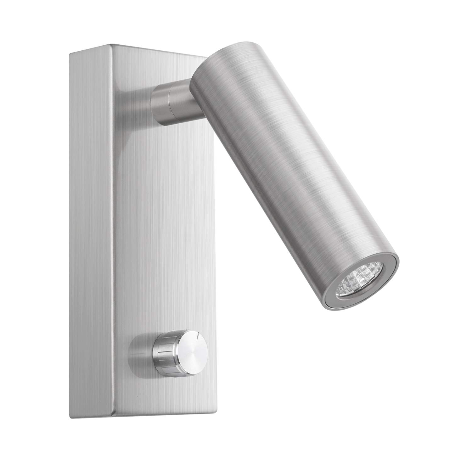 Meanyee Wall Mounted Reading Lamp Headboard Bedside Light with Twist Switch/Dimmable/Adjustable Arm/Brushed Nickel/3000K LED 4.5W/ (Surface)