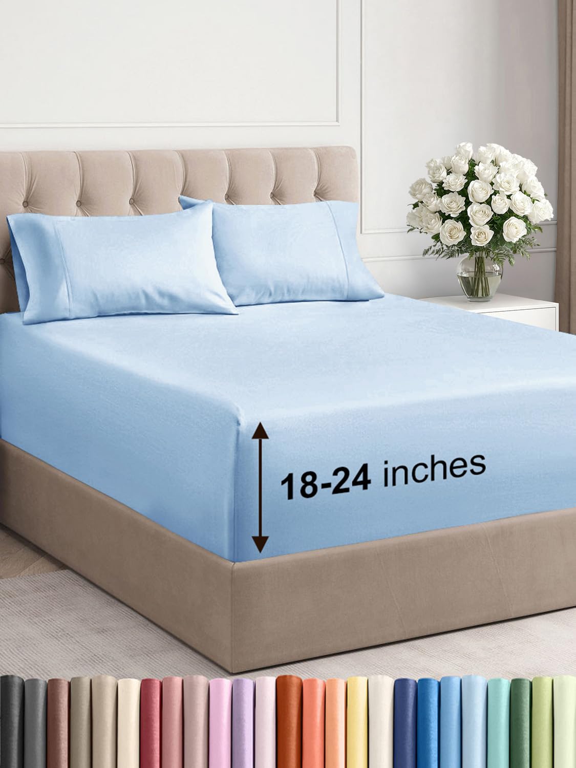 Photo 1 of Extra Deep Pocket Queen Sheet Set - 4 Piece Breathable & Cooling Bed Sheets - Hotel Luxury Sheet Set - Soft, Wrinkle Free & Comfy - Easily Fits Extra Deep Mattresses - Deep Pocket Light Blue Sheets