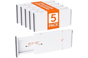 Lifewit 5 Pack Drawer Dividers Plastic 6" High, 13.5-22" Adjustable Drawer Organizers for Clothes, Expandable Dresser Separators in Bedroom/Bathroom/Kitchen/Fridge/Office Organization and Storage