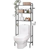 Furshus Over The Toilet Storage,3-Tier Heavy Duty Metal Bathroom Organizer, Freestanding Space Saver with Wide Shelves for Towels & Toilet Paper (Black)