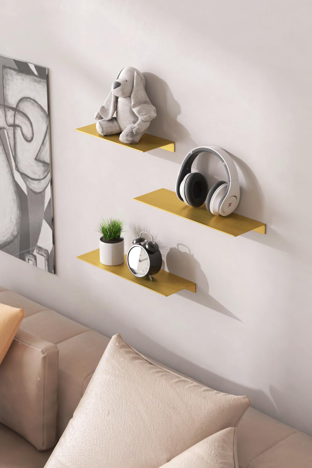 Baffect Board Wall shelf Set of 2 Floating Wall Shelves,Wall Mounted Floating Shelves Aluminum Gold Decorative Floating Wall Shelves Storage Display Shelf