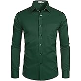 ZEROYAA Men's Long Sleeve Dress Shirt Solid Slim Fit Casual Business Formal Button Up Shirts with Pocket