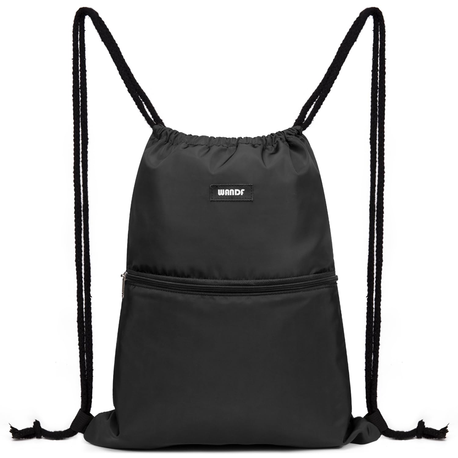 WANDF Drawstring Backpack String Bag Sackpack Cinch Water Resistant Nylon for Gym Shopping Sport Yoga (Black) — image 1