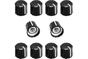 ZXUEZHENG 10Pcs 6mm D Type Potentiometer Control Knobs, Plastic Volume Audio Mixer Bass Tone Rotary Knob,for Encoder Electric Guitar Speaker Board DJ Controller Console Control Knob Replacement,Black 15x13.5mm