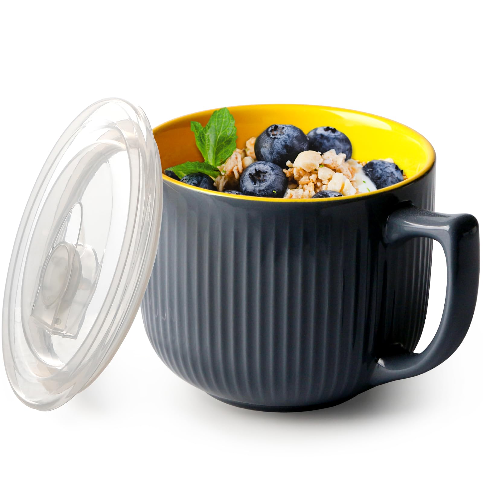 NUTRIUPS Soup Bowls with Handles, 900ml Microwave Soup Bowl with Lid, Soup Mug with Handles, Bowl for Ramen, Noodle, Porridge (Grey)