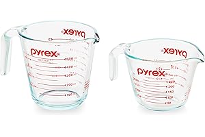 Pyrex 2 Piece Glass Measuring Cup Set, Includes 1-Cup, and 2-Cup Tempered Glass Liquid Measuring Cups, Dishwasher, Freezer, M