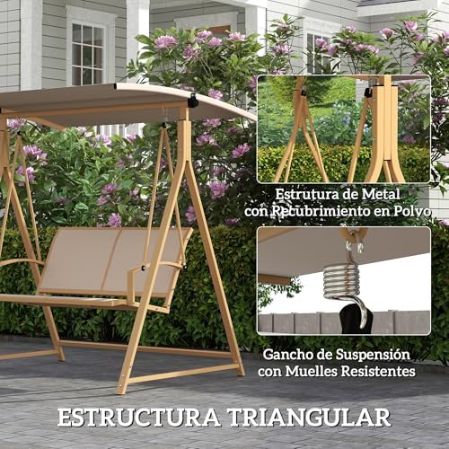 Columpio de Jardín Exterior de 2 Plazas 160x112x162cm Caqui