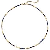 MTMY Beaded Gemstone Choker Necklace for Women, 14K Gold Plated Boho Colorful Natural Stone Bead Chain Necklace Summer Beach Handmade Jewelry