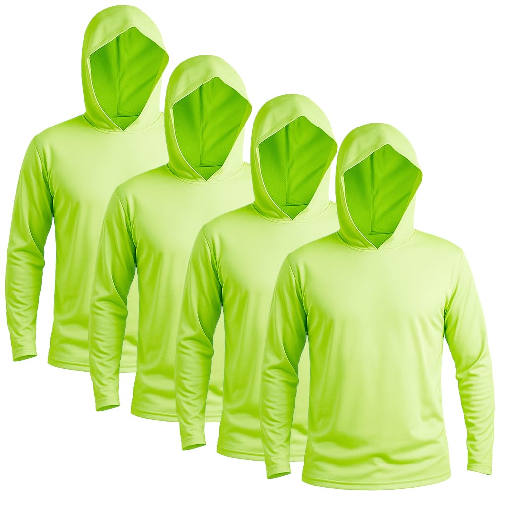 Photo 1 of TZ Promise Men UPF 50+ Sun Protection Breathable Long Sleeve T-Shirts Workout with Hood-4 Pack (US, Alpha, Medium, Regular, Regular, 4 Neon Yellow)