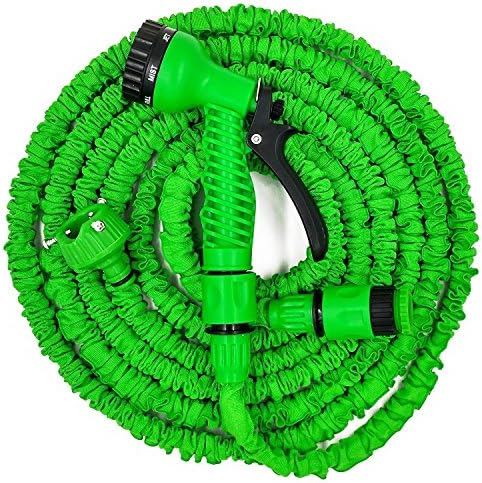 Lowmany Expandable Garden Hose Pipe + Tap Connector + Multifunction Spray Nozzle for Gardening,Car Washing,Green,Assorted Size (50 FT)