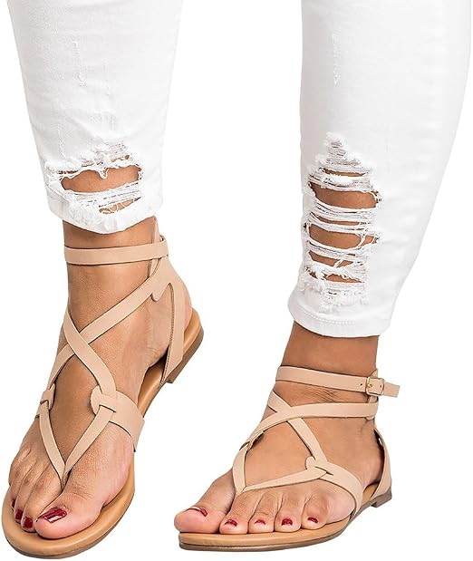 ▷ Sandalias planas para mujer, 2 tiras, con hebilla ajustable, no s