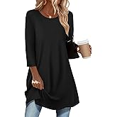 Zeagoo Women Tops 3/4 Sleeve Dressy Casual Plus Size Tunics to Wear with Leggings Swing Flare T-Shirt Loose Blouses