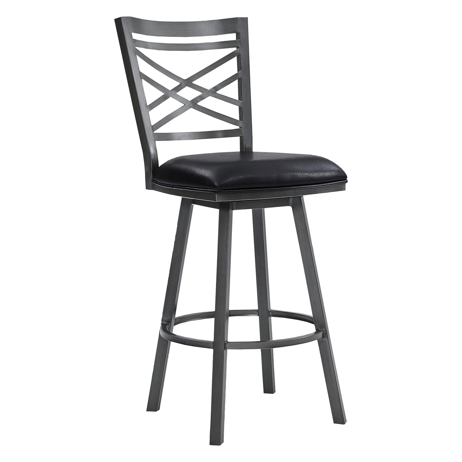 Photo 1 of **MISSING ASSEMBLY HARDWARE/NO PACKAGING** Armen Living Fargo Contemporary Faux Leather Swivel Kitchen Barstool, 30" Bar Height, Black