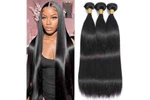 WOWQUEEN BEAUTY 10A Straight Bundles Human Hair 16 18 20 Inch 100% Unprocessed Virgin Brazilian Straight Human Hair Weave 3 Bundles Natural Black Color