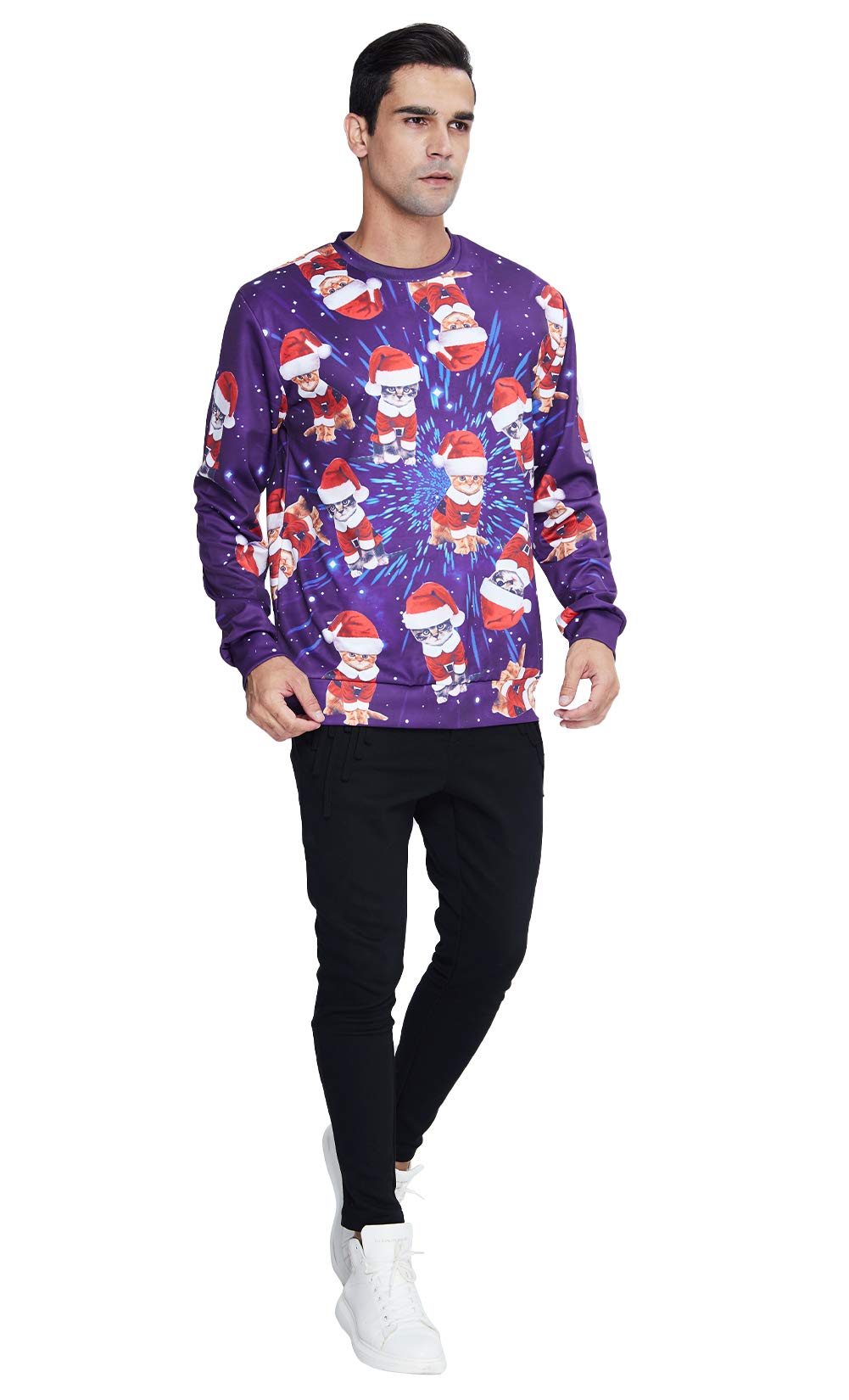 Bro Male Female Ugly Christmas Sweater 3D Pattern Cats Novelty Sweatshirt Cozy Baggy Long Sleeve O Neck Jumpers for Teens Junior Boys Girls Family Office Sweater Contest Party Large