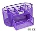 EasyPAG Mesh Desk Organizer, Multi-functional Stationery Organizer for School Supplies, Office Pen Holder for Desk, 9 Compartments Dorm Organization with Drawer, Purple