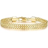 KYAYE 14K Gold Bracelets For Women Men Non Tarnish Gold Cuban Link Chain Dense Double-Row Design Fixed Sizes Mens Charm Bracelet Women’s Ideal for Gift Trendy Jewelry 6.5, 7, 7.5, 8, 8.5in