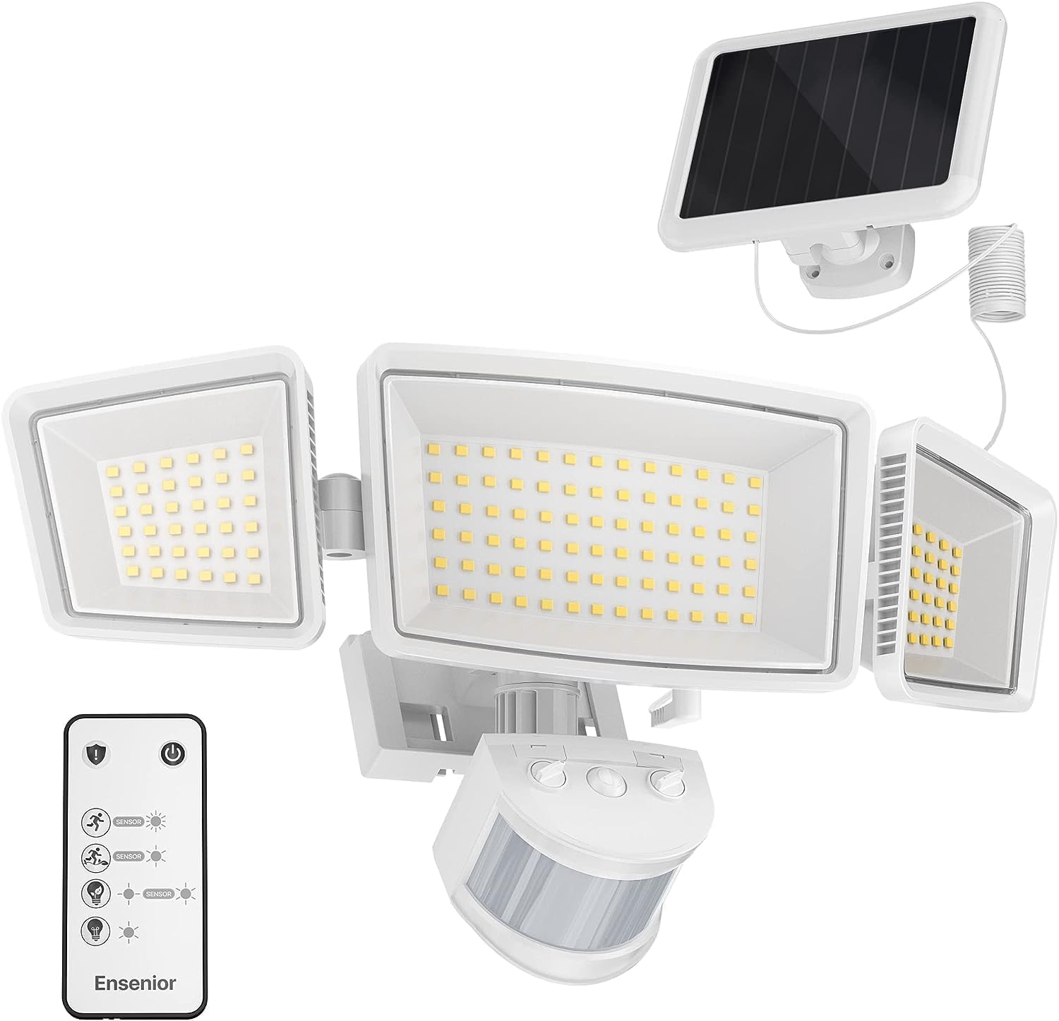 Photo 1 of Ensenior 5 Motion Sensor Modes Solar Security Light, 1800LM 270° Wide Angle 3 Heads LED Flood Lights, IP65 Waterproof Wall Lights, Separate Solar Panel Remote Control Solar Lights Outdoor