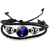 xuzhiyuan Handmade 12 Constellation Braided Leather Bracelet Zodiac Hand Woven Punk Leather Rope Bracelet Adjustable Charm Jewelry for Unisex Valentine's Day